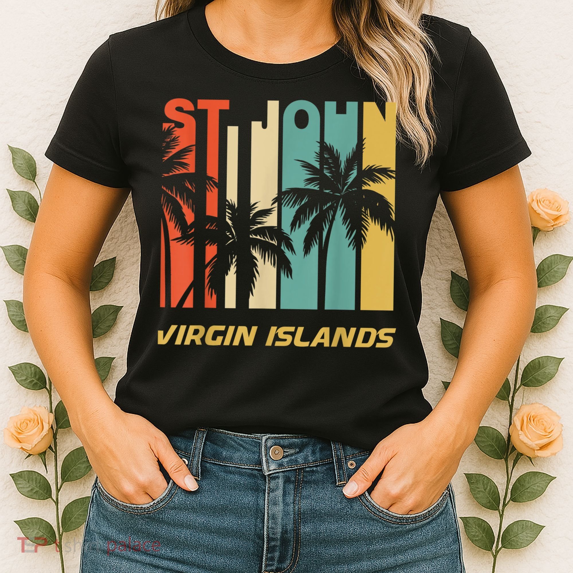 Retro St. John Virgin Islands Palm Trees Vacation Women's T-Shirt