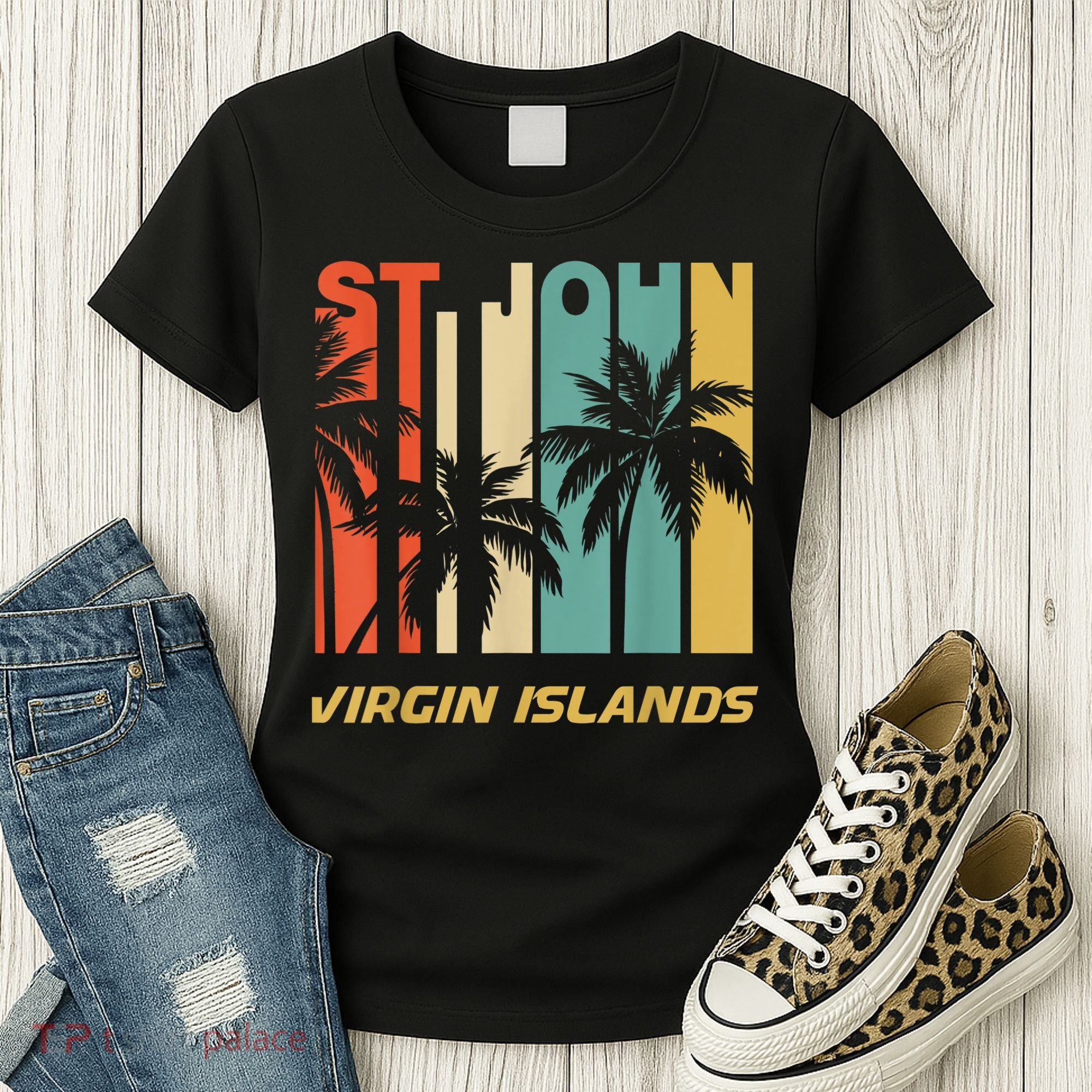 Retro St. John Virgin Islands Palm Trees Vacation Women's T-Shirt