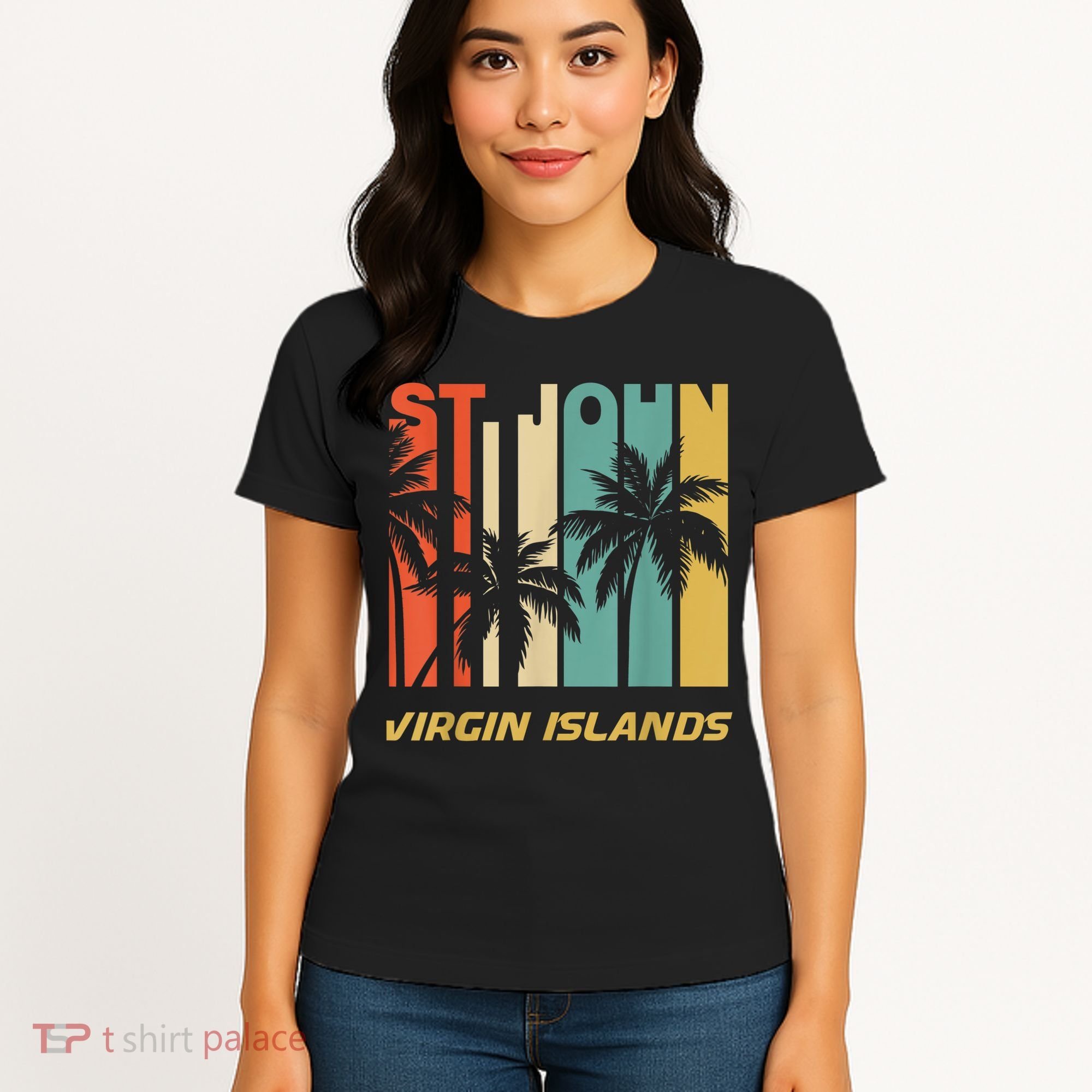 Retro St. John Virgin Islands Palm Trees Vacation Women's T-Shirt