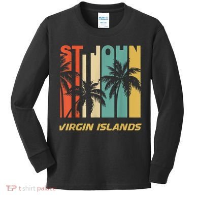 Retro St. John Virgin Islands Palm Trees Vacation Kids Long Sleeve Shirt