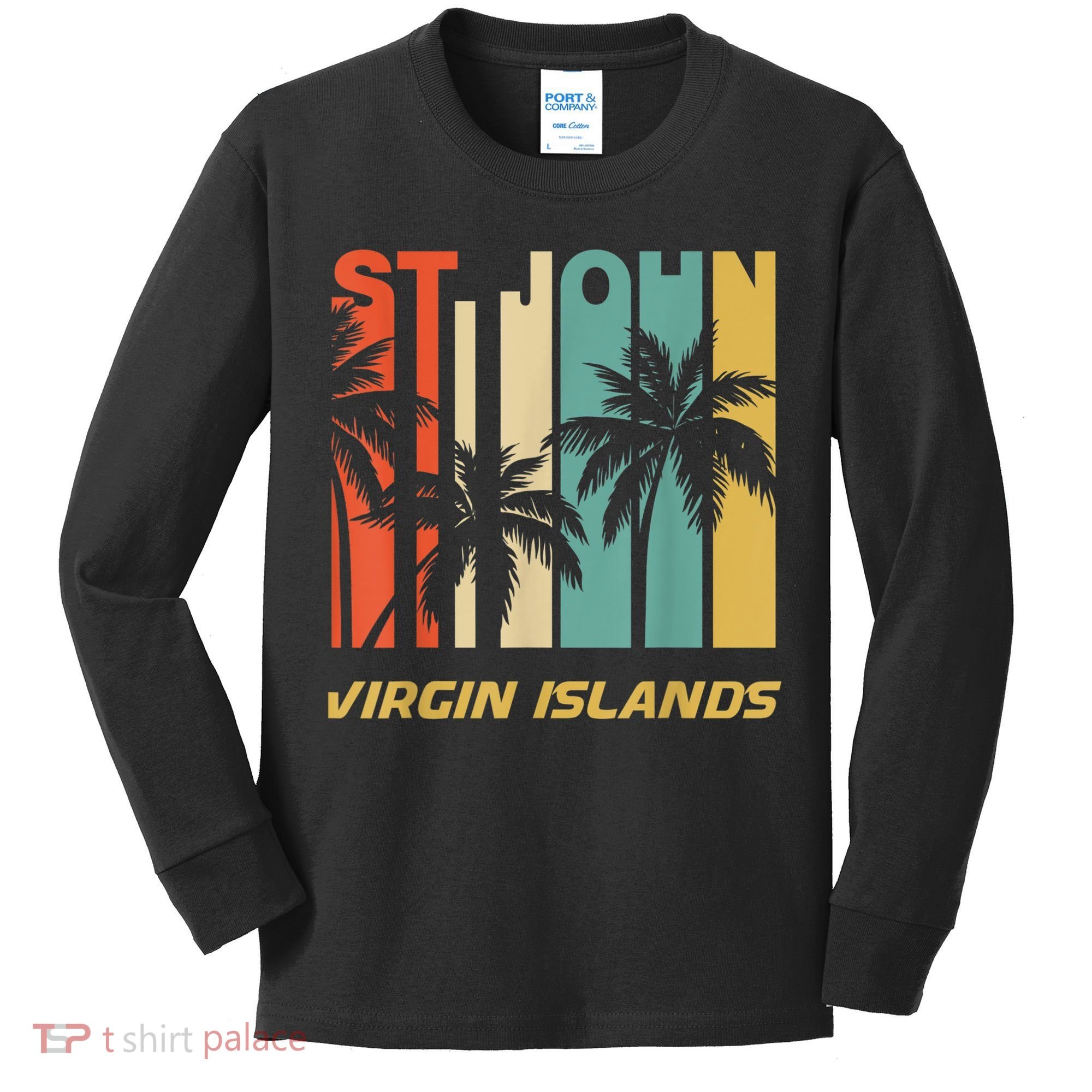 Retro St. John Virgin Islands Palm Trees Vacation Kids Long Sleeve Shirt