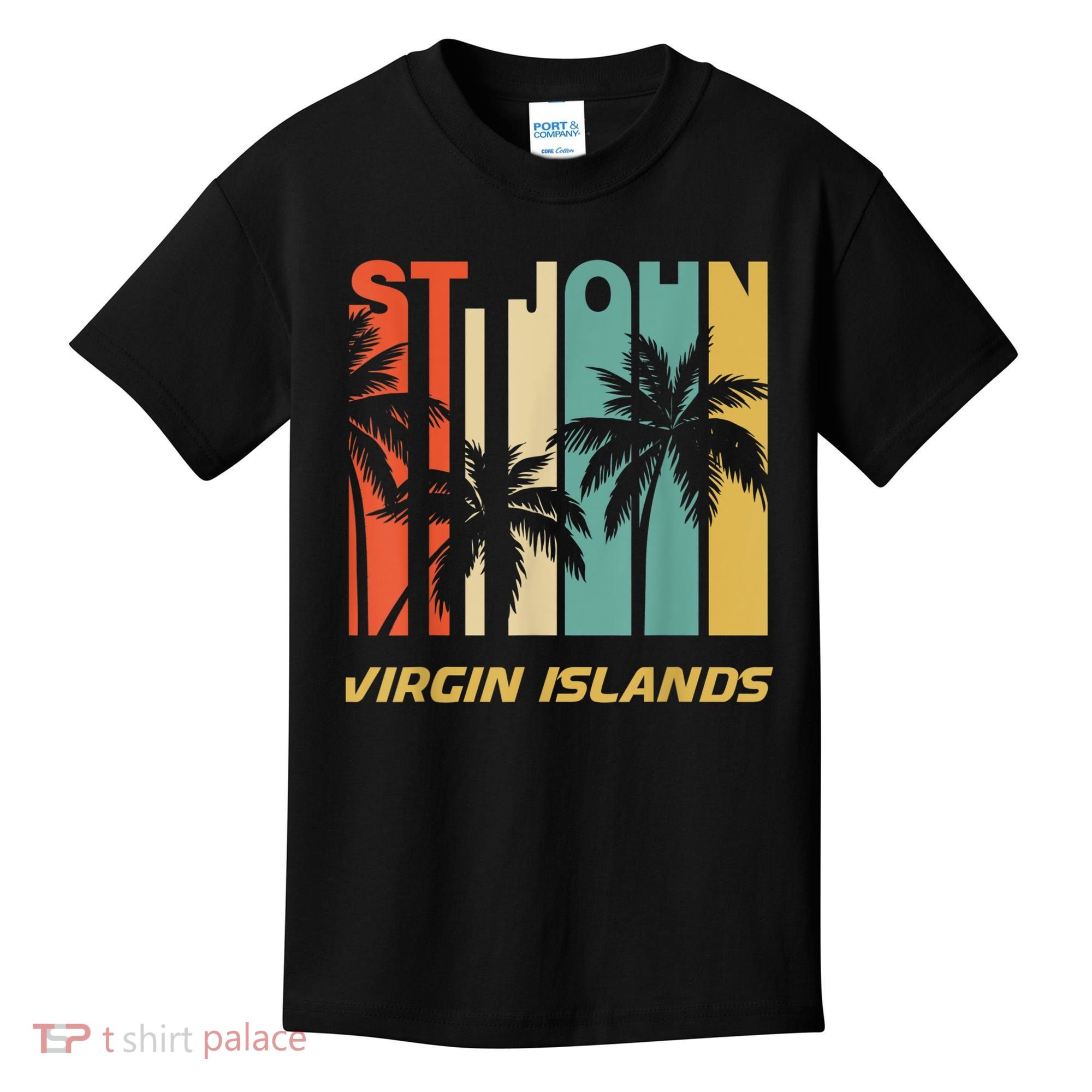 Retro St. John Virgin Islands Palm Trees Vacation Kids T-Shirt