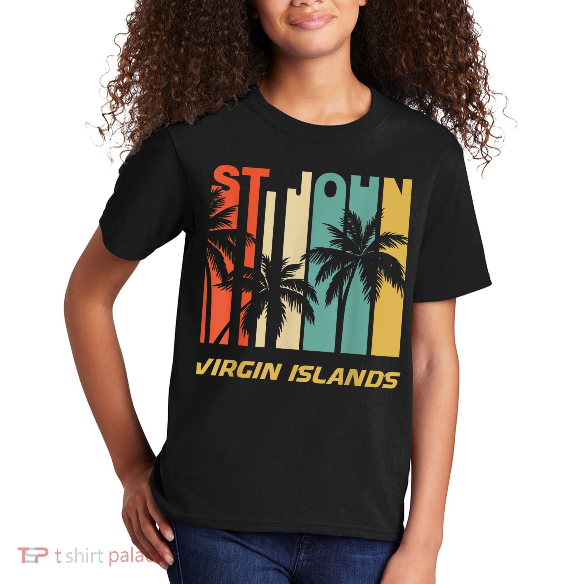 Retro St. John Virgin Islands Palm Trees Vacation Kids T-Shirt