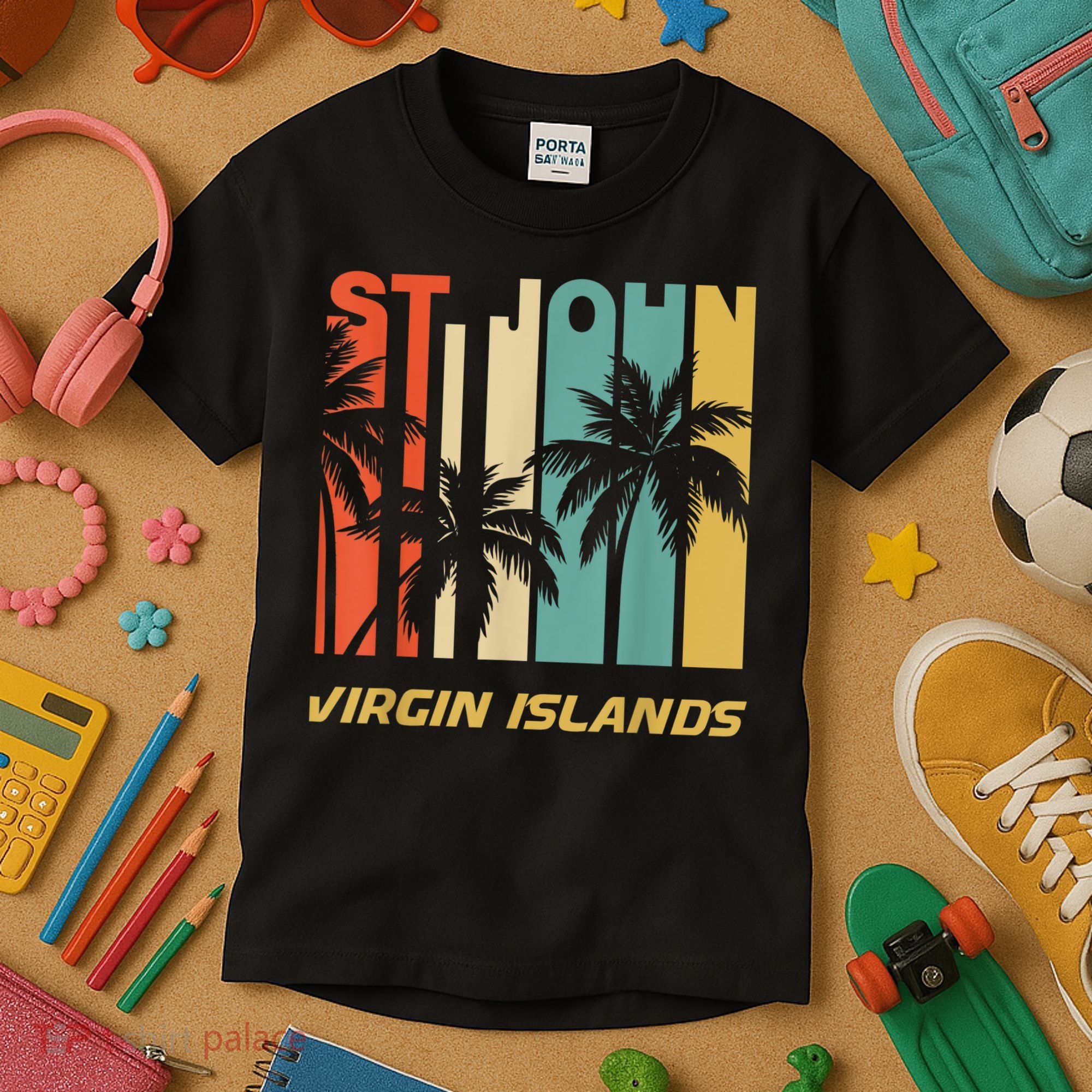 Retro St. John Virgin Islands Palm Trees Vacation Kids T-Shirt