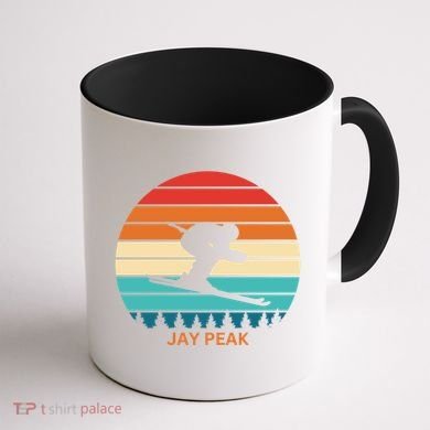 Retro Sunset Jay Peak Vermont Skiing Skier Gift Coffee Mug back