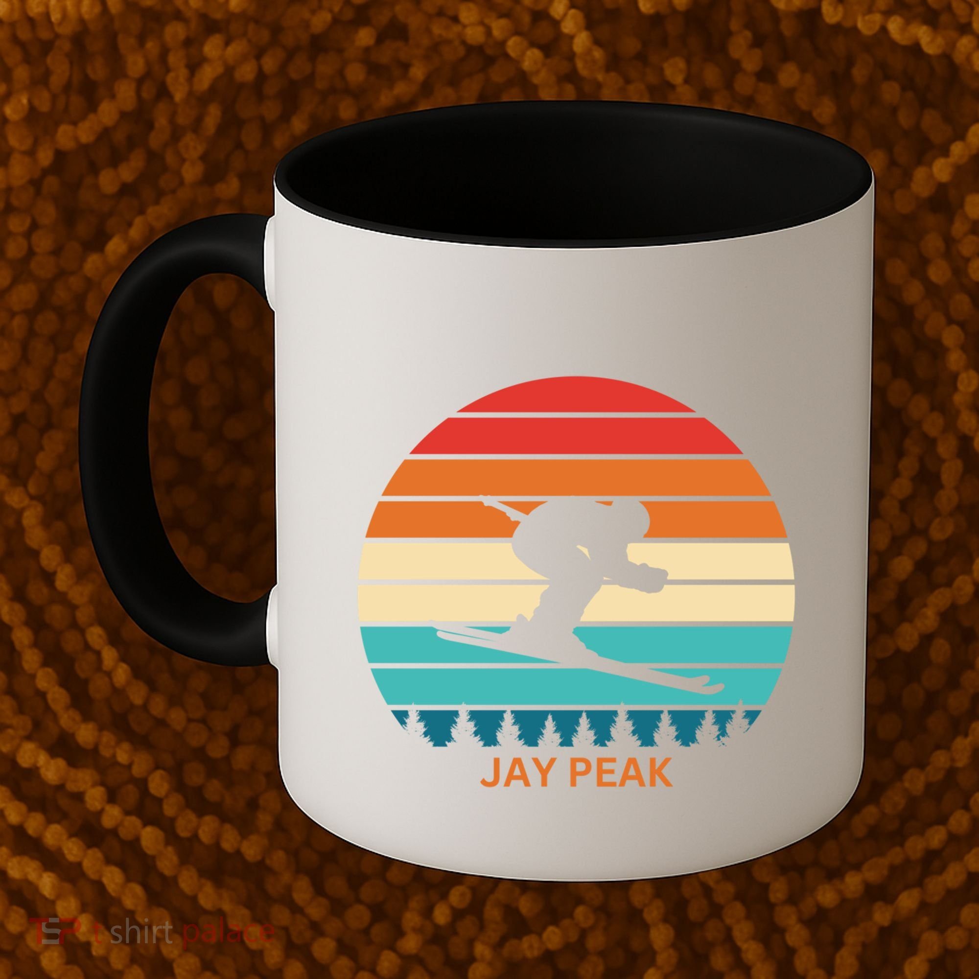 Retro Sunset Jay Peak Vermont Skiing Skier Gift Coffee Mug