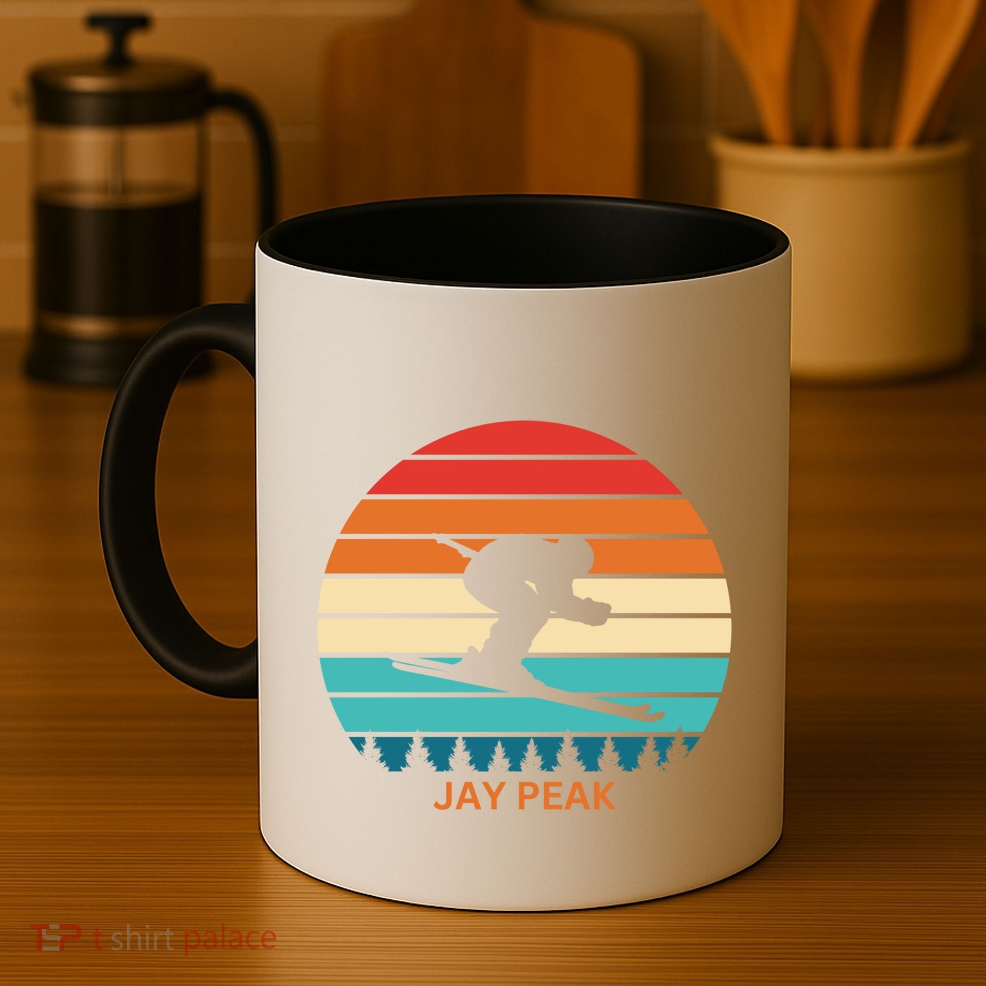 Retro Sunset Jay Peak Vermont Skiing Skier Gift Coffee Mug