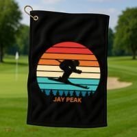 Retro Sunset Jay Peak Vermont Skiing Skier Gift Golf Towel thumb 1