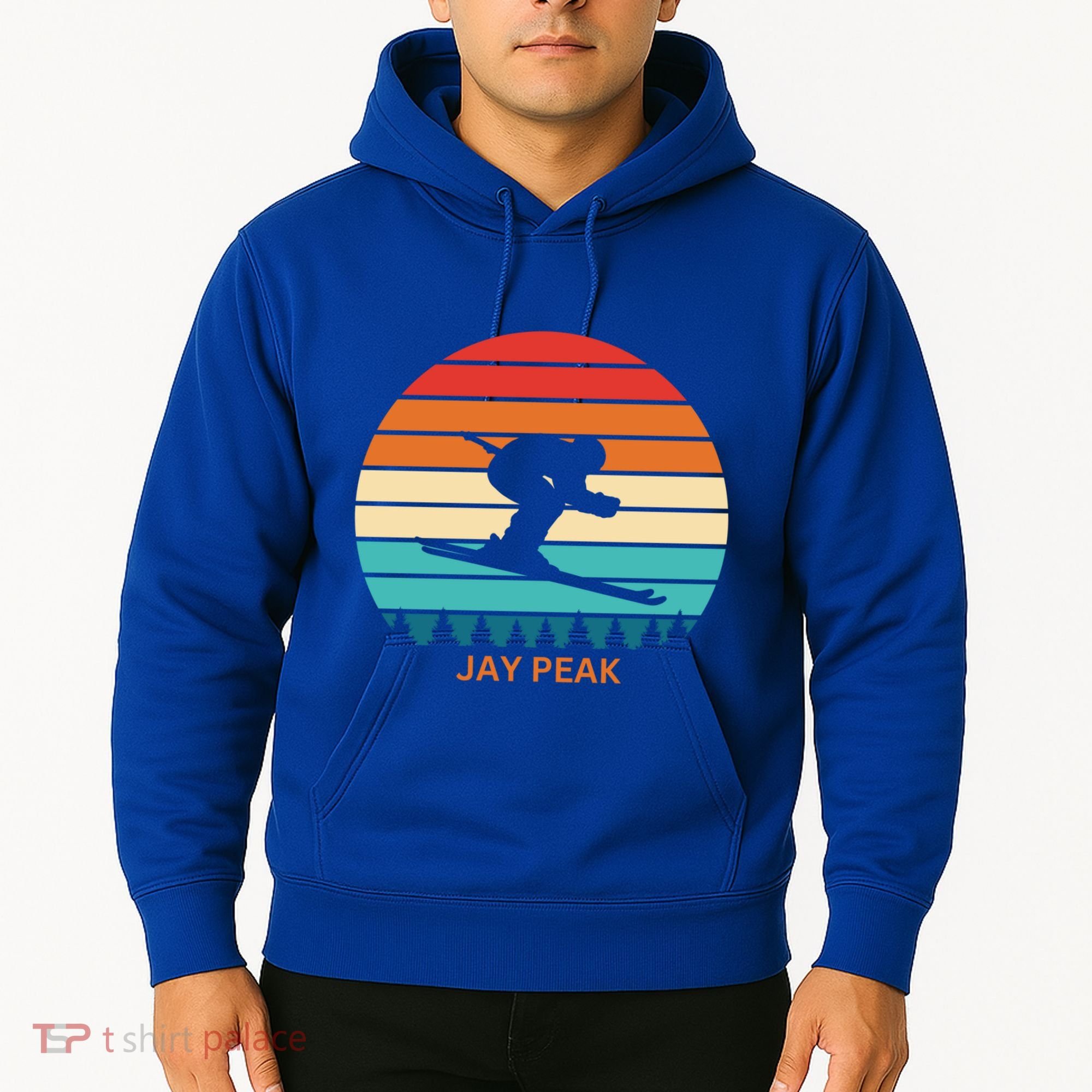 Retro Sunset Jay Peak Vermont Skiing Skier Gift Hoodie