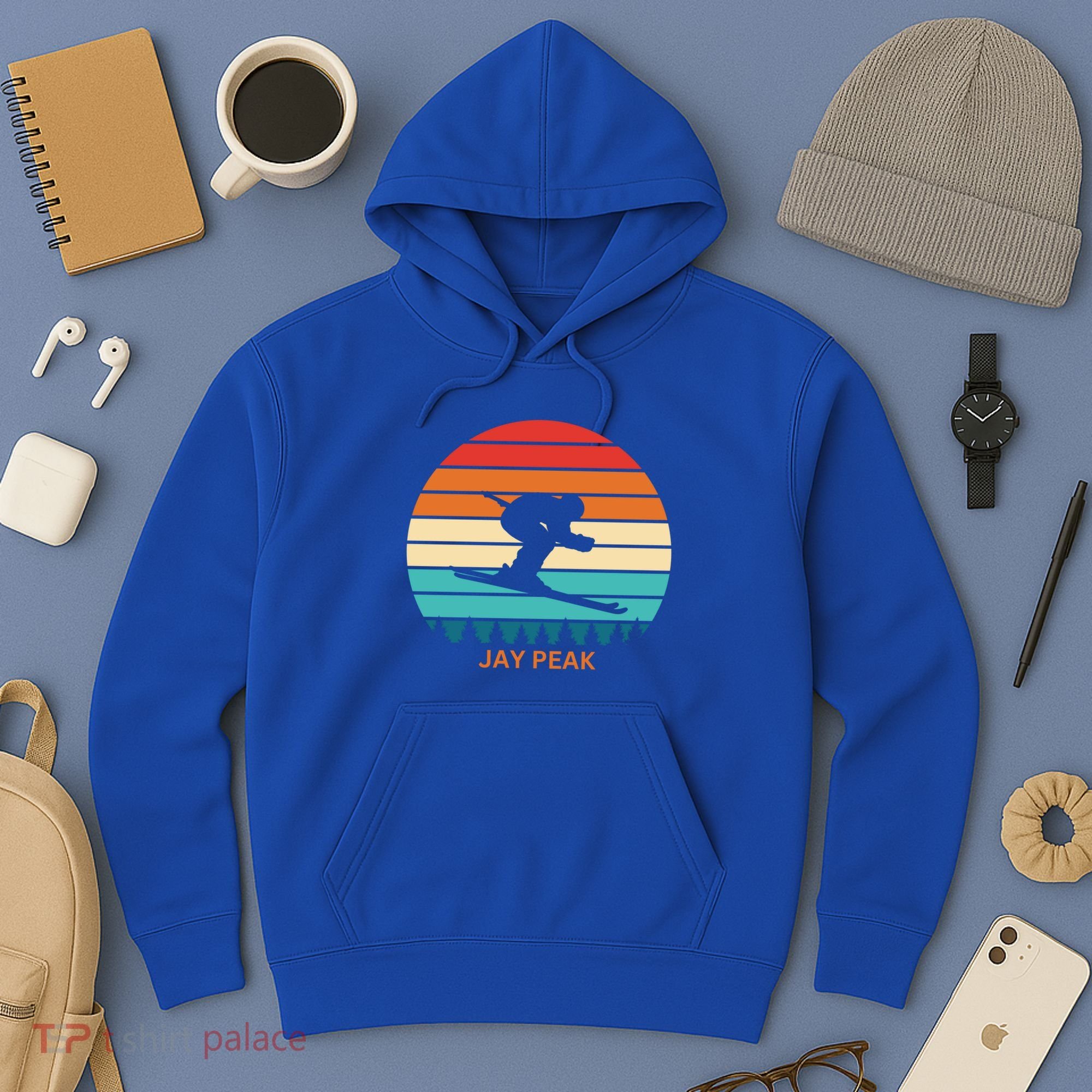 Retro Sunset Jay Peak Vermont Skiing Skier Gift Hoodie