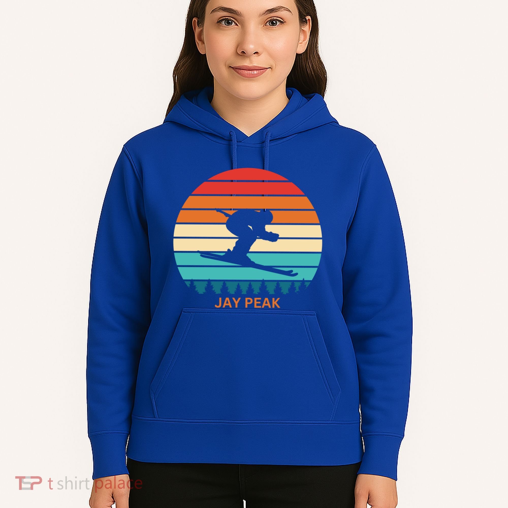 Retro Sunset Jay Peak Vermont Skiing Skier Gift Hoodie
