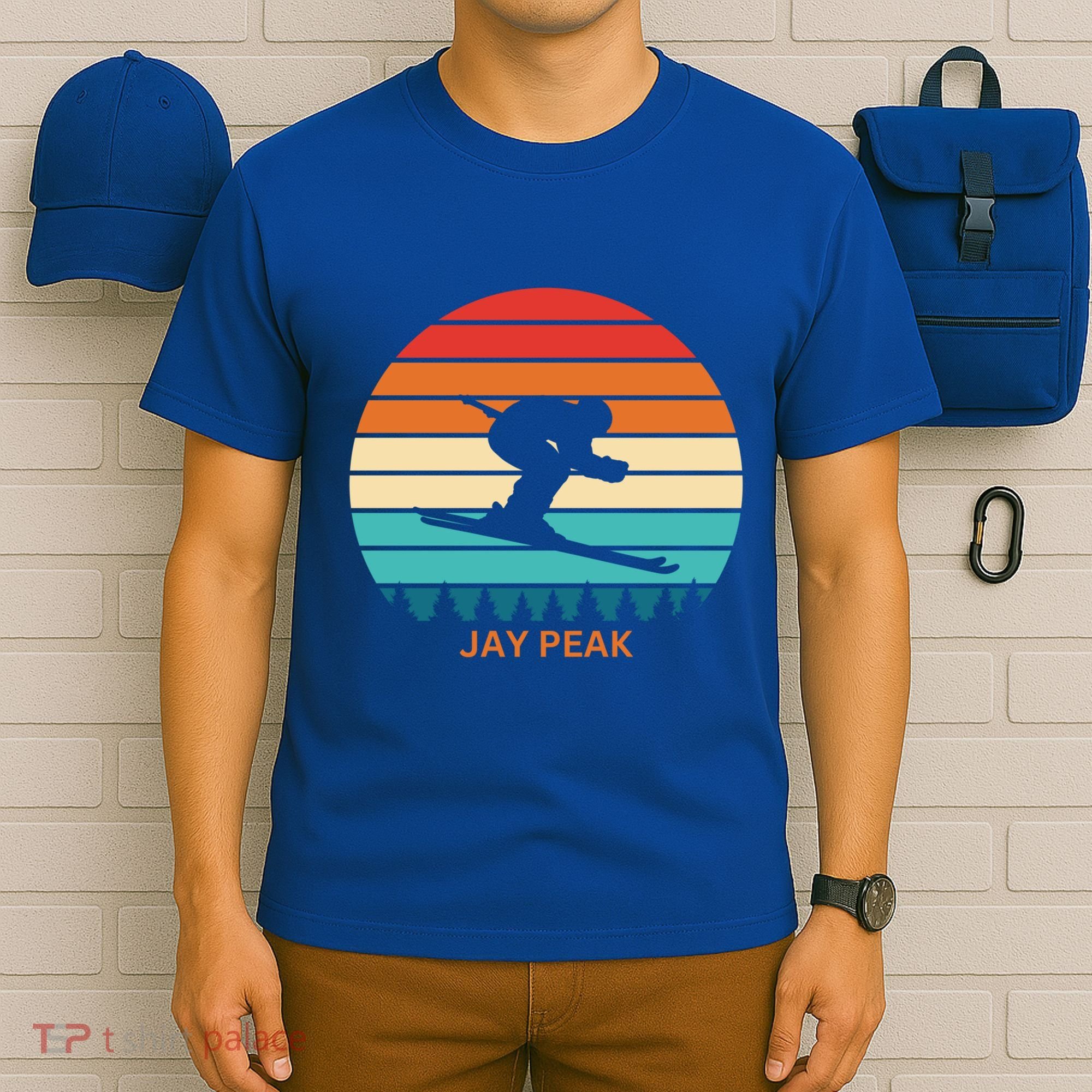 Retro Sunset Jay Peak Vermont Skiing Skier Gift T-Shirt