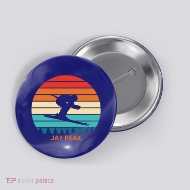 Retro Sunset Jay Peak Vermont Skiing Skier Gift Button