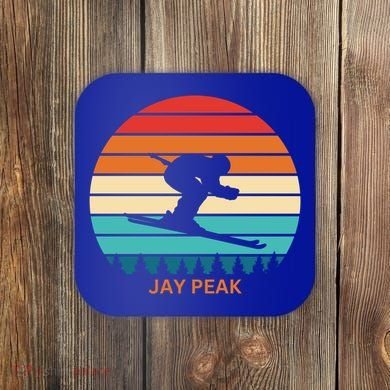 Retro Sunset Jay Peak Vermont Skiing Skier Gift Coaster