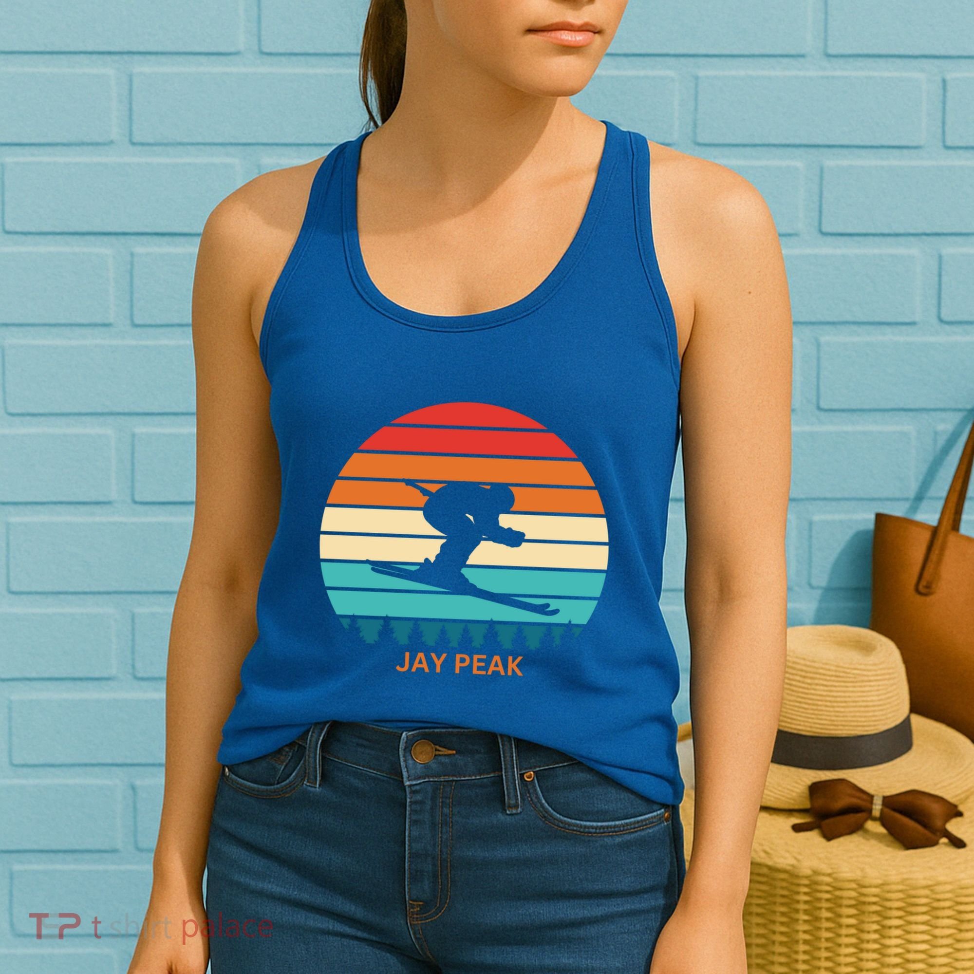 Retro Sunset Jay Peak Vermont Skiing Skier Gift Women's Tank Top