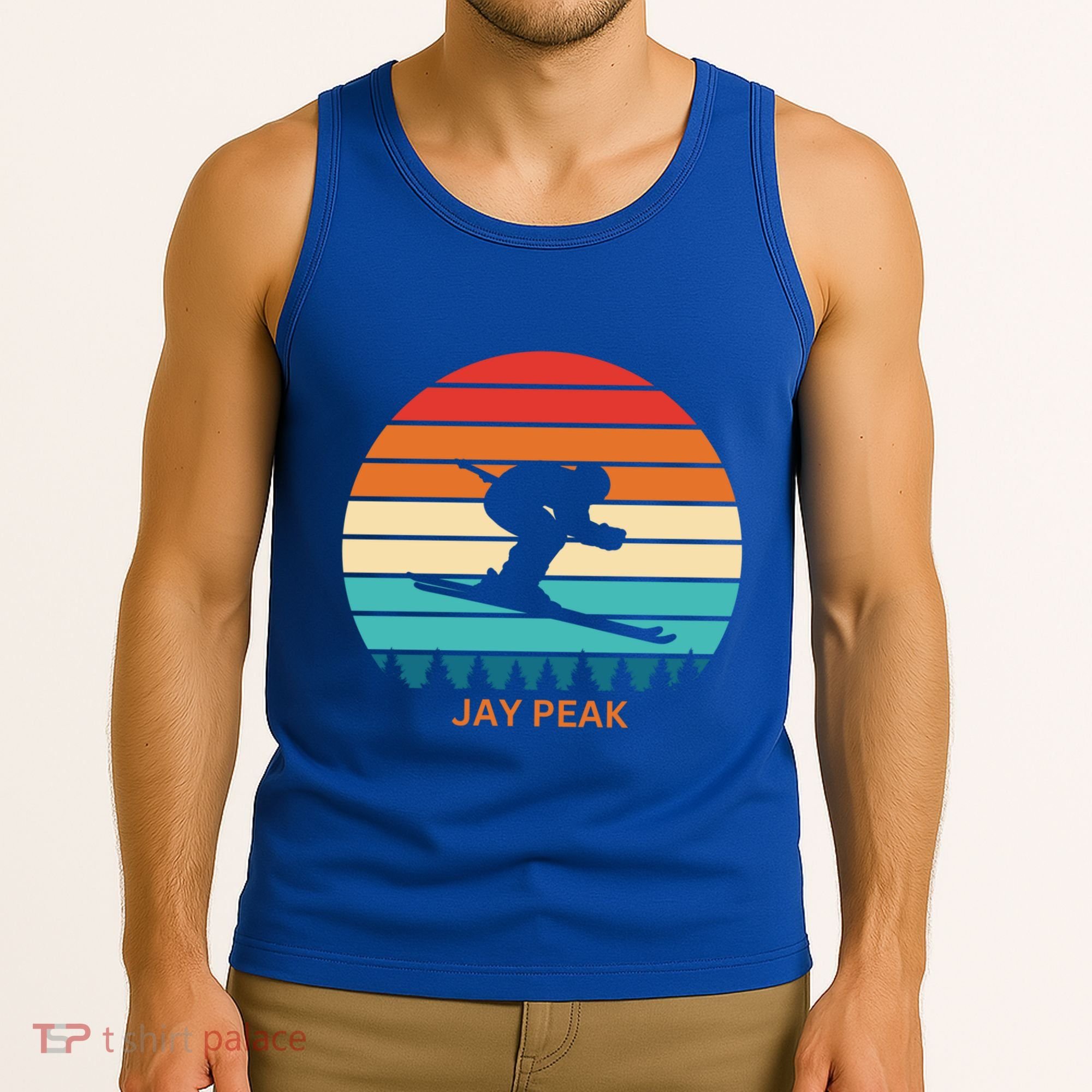 Retro Sunset Jay Peak Vermont Skiing Skier Gift Tank Top