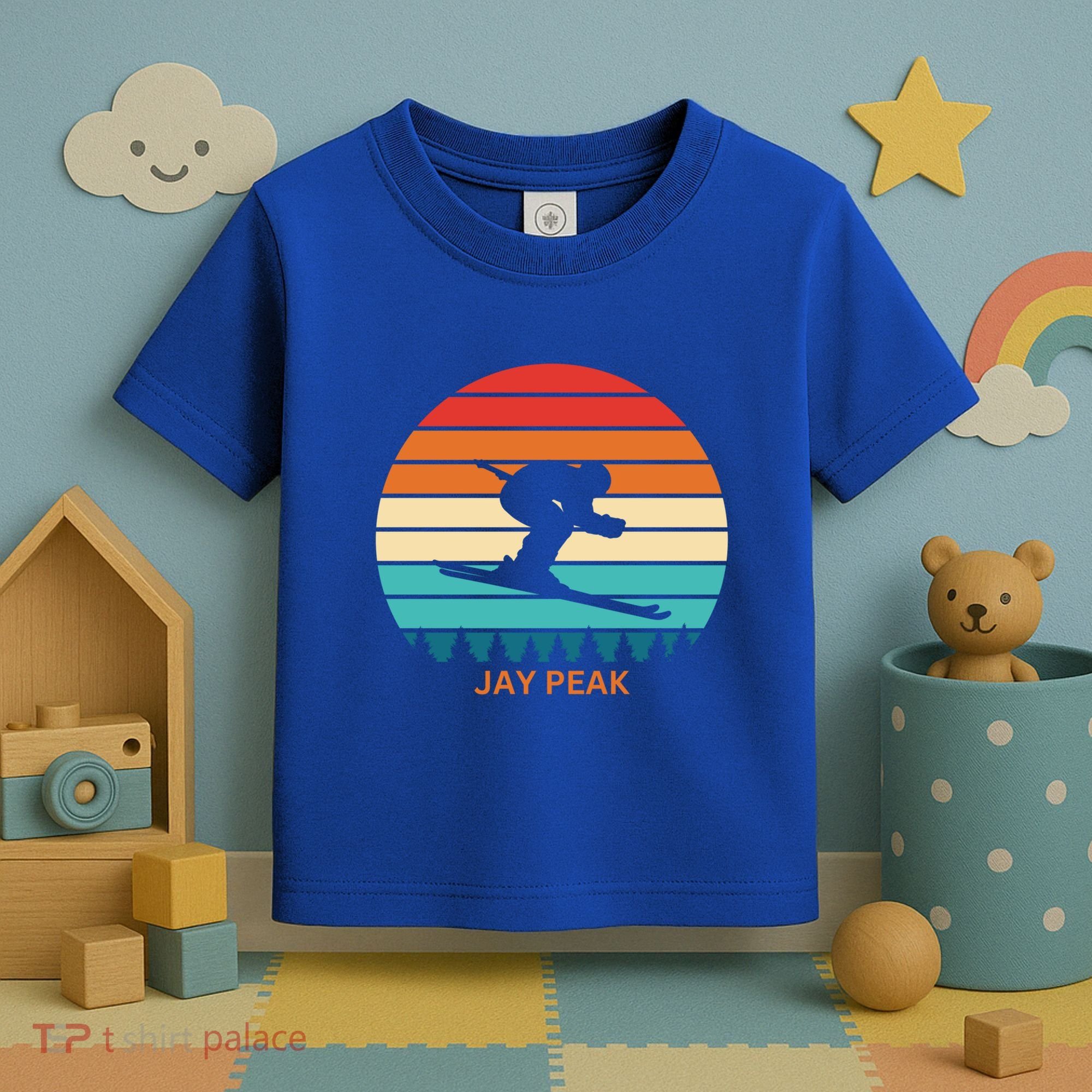 Retro Sunset Jay Peak Vermont Skiing Skier Gift Toddler T-Shirt