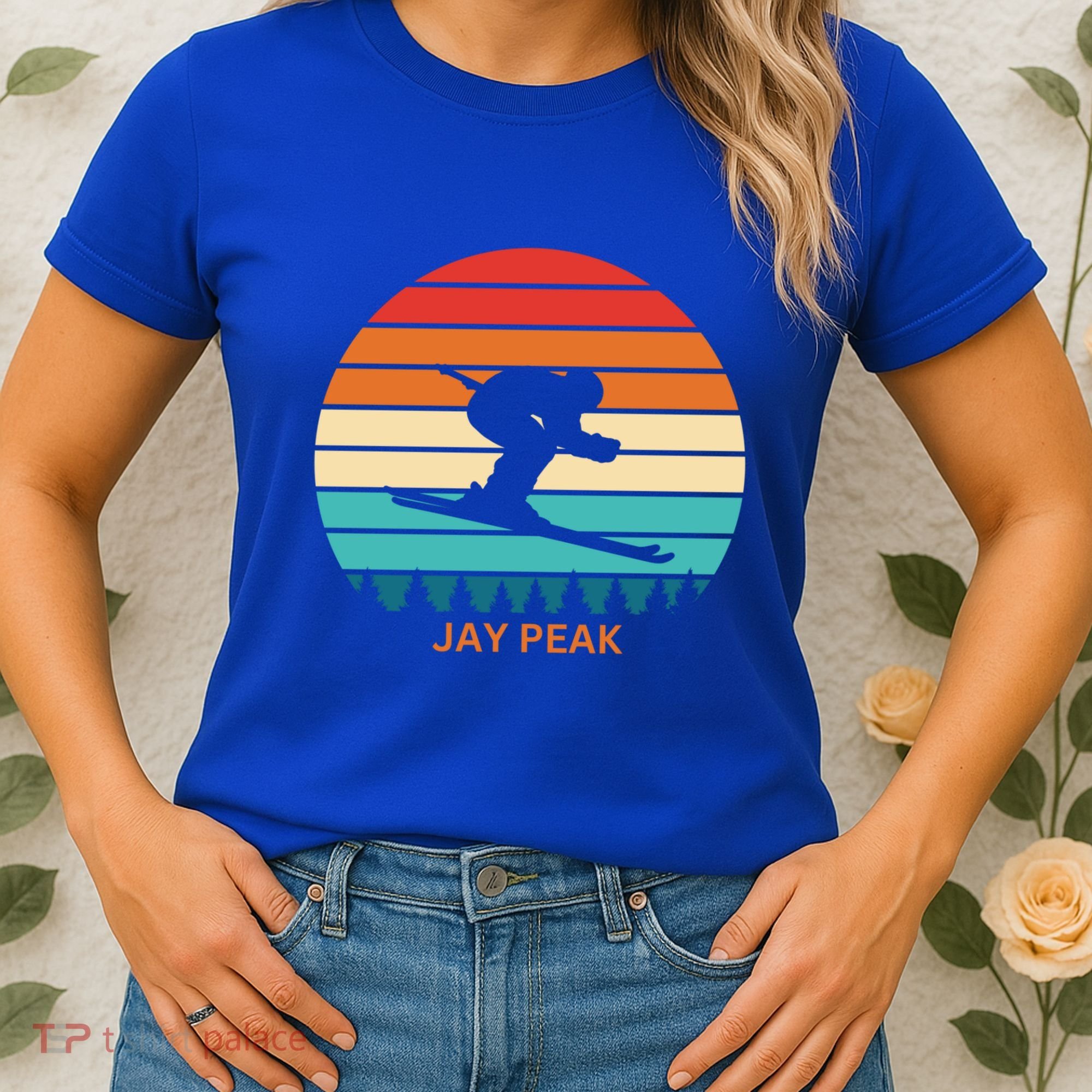 Retro Sunset Jay Peak Vermont Skiing Skier Gift Women's T-Shirt