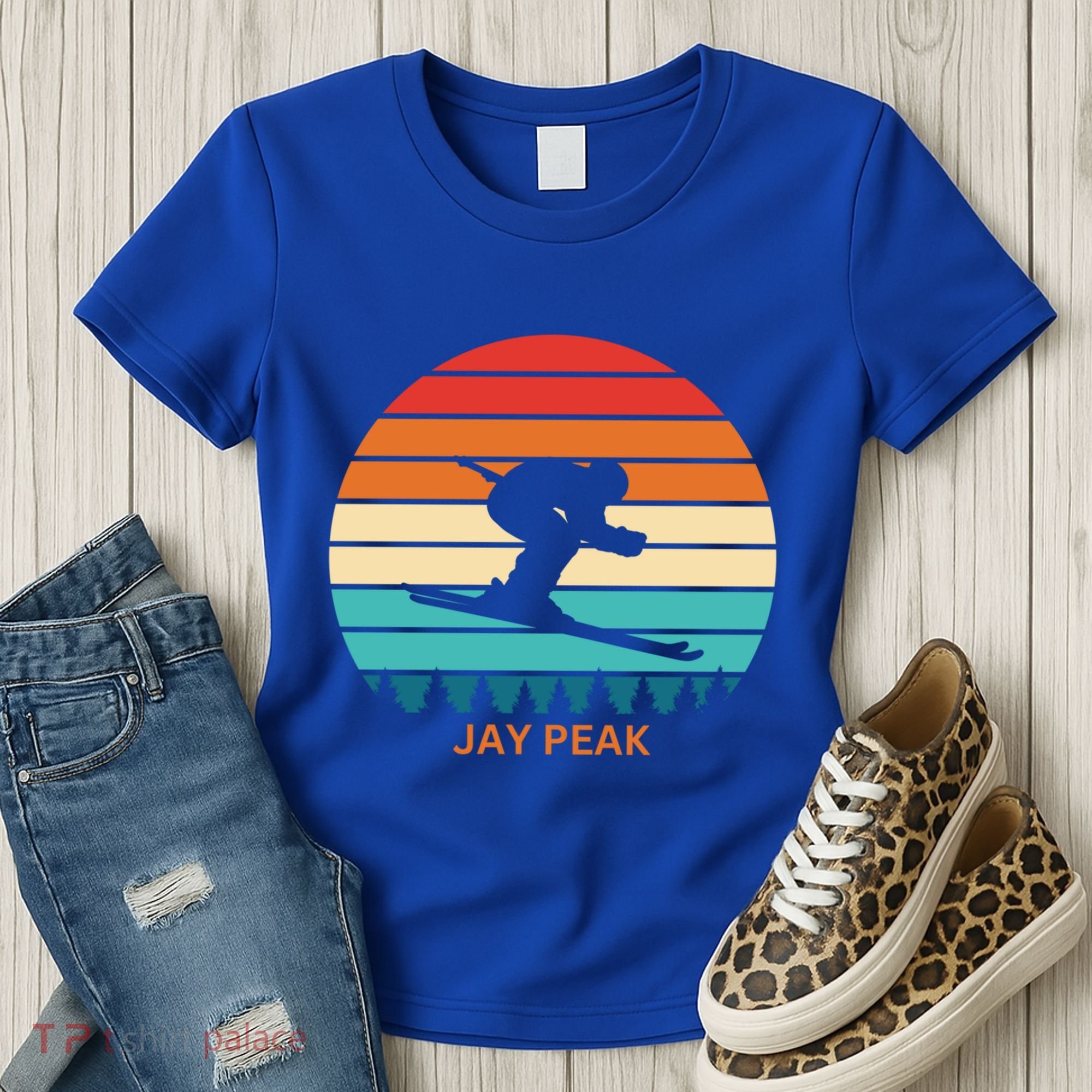 Retro Sunset Jay Peak Vermont Skiing Skier Gift Women's T-Shirt