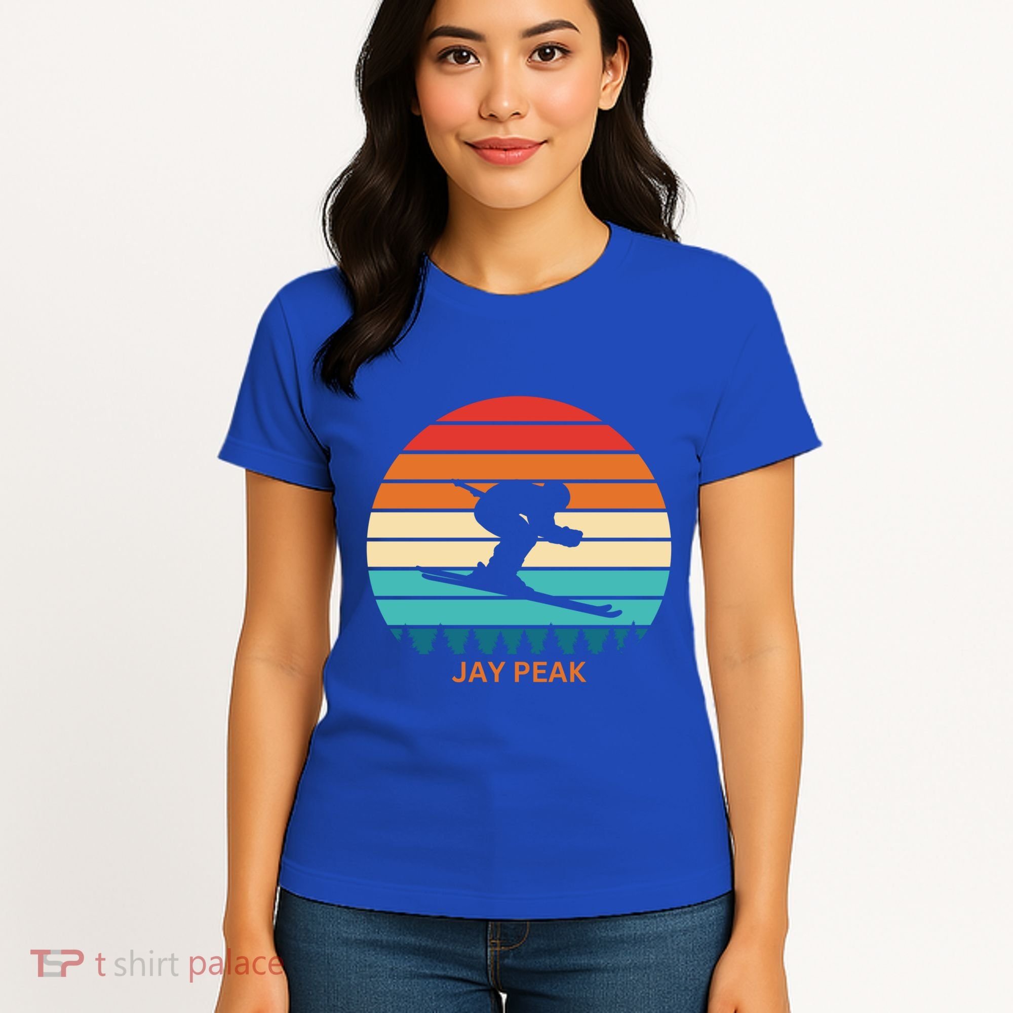 Retro Sunset Jay Peak Vermont Skiing Skier Gift Women's T-Shirt