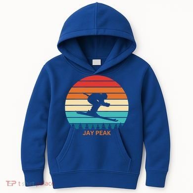 Retro Sunset Jay Peak Vermont Skiing Skier Gift Kids Hoodie