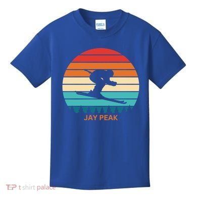 Retro Sunset Jay Peak Vermont Skiing Skier Gift Kids T-Shirt