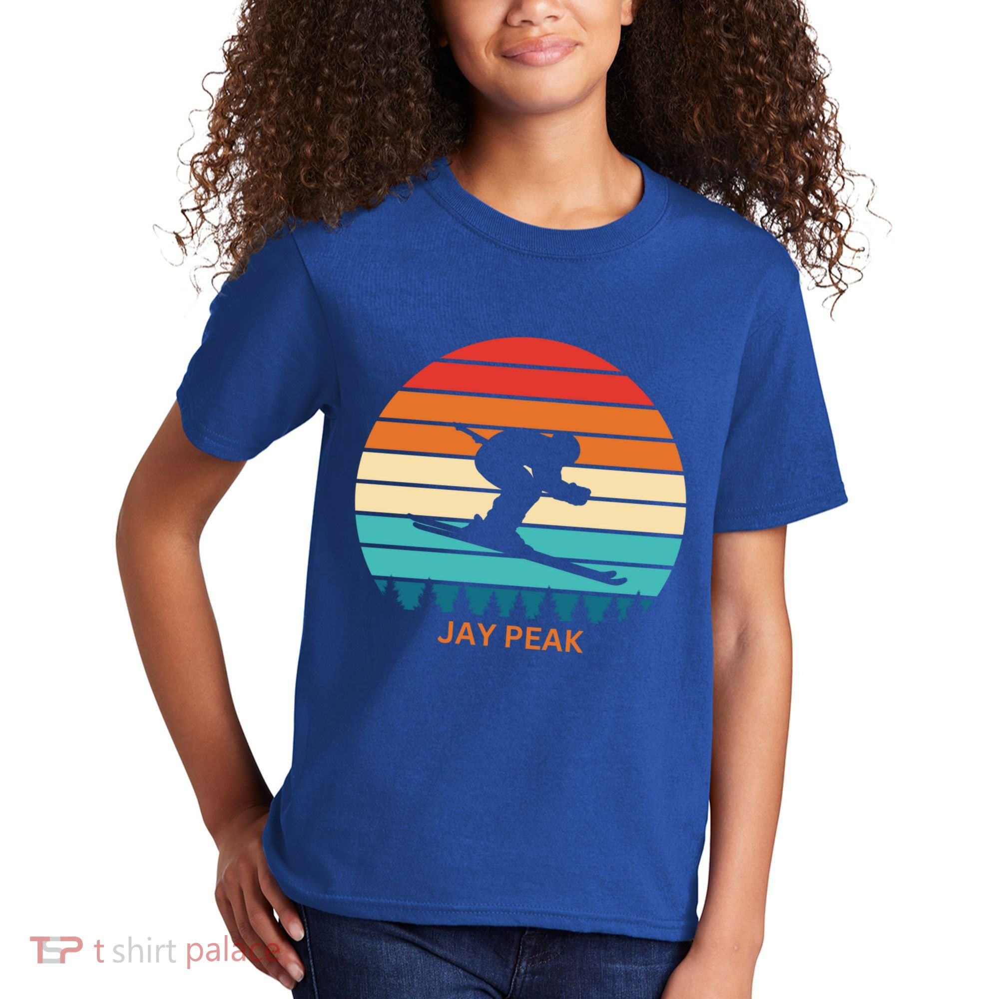 Retro Sunset Jay Peak Vermont Skiing Skier Gift Kids T-Shirt