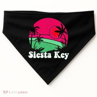 Retro Siesta Key Beach Design Siesta Key Illustration USA-Made Doggie Bandana