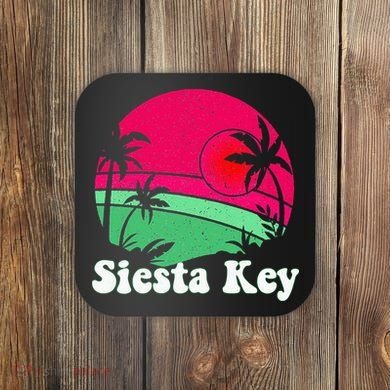 Retro Siesta Key Beach Design Siesta Key Illustration Coaster