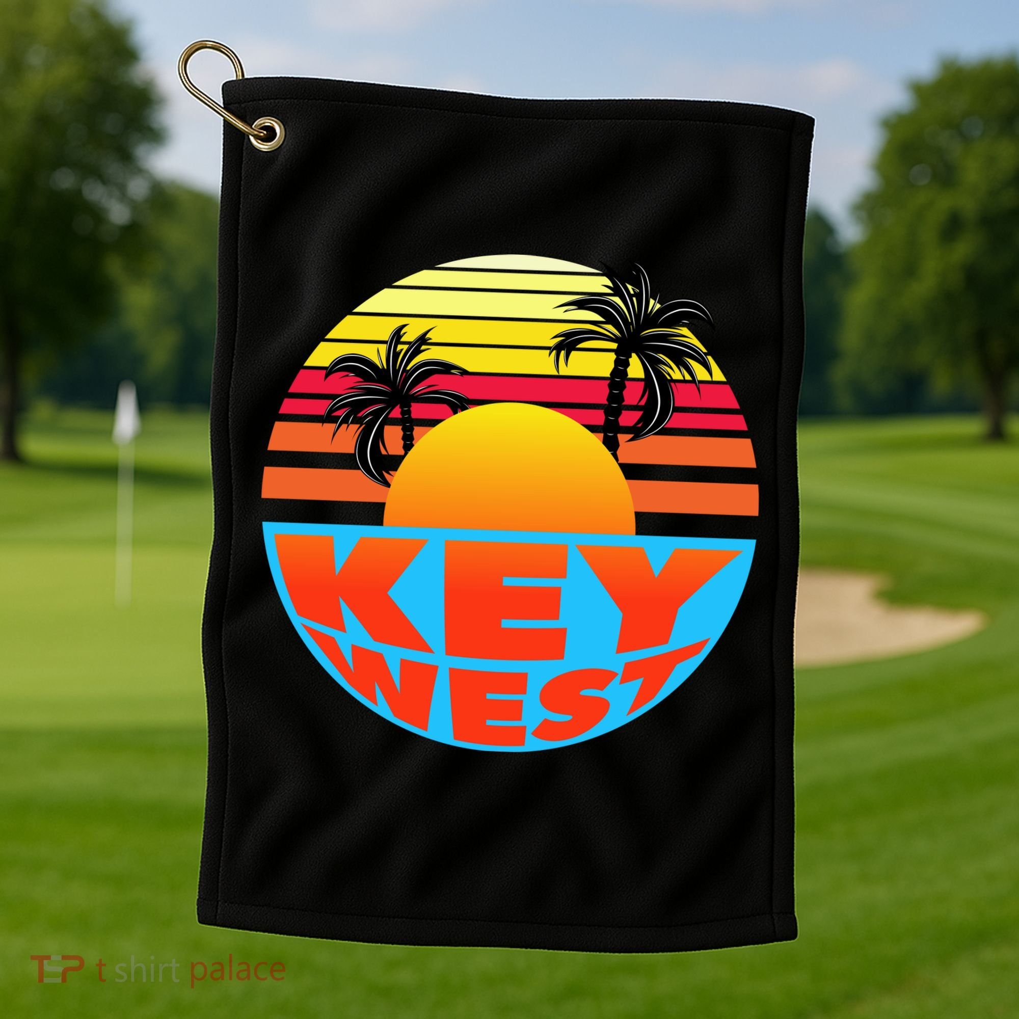 Retro Sunset Key West Florida Golf Towel