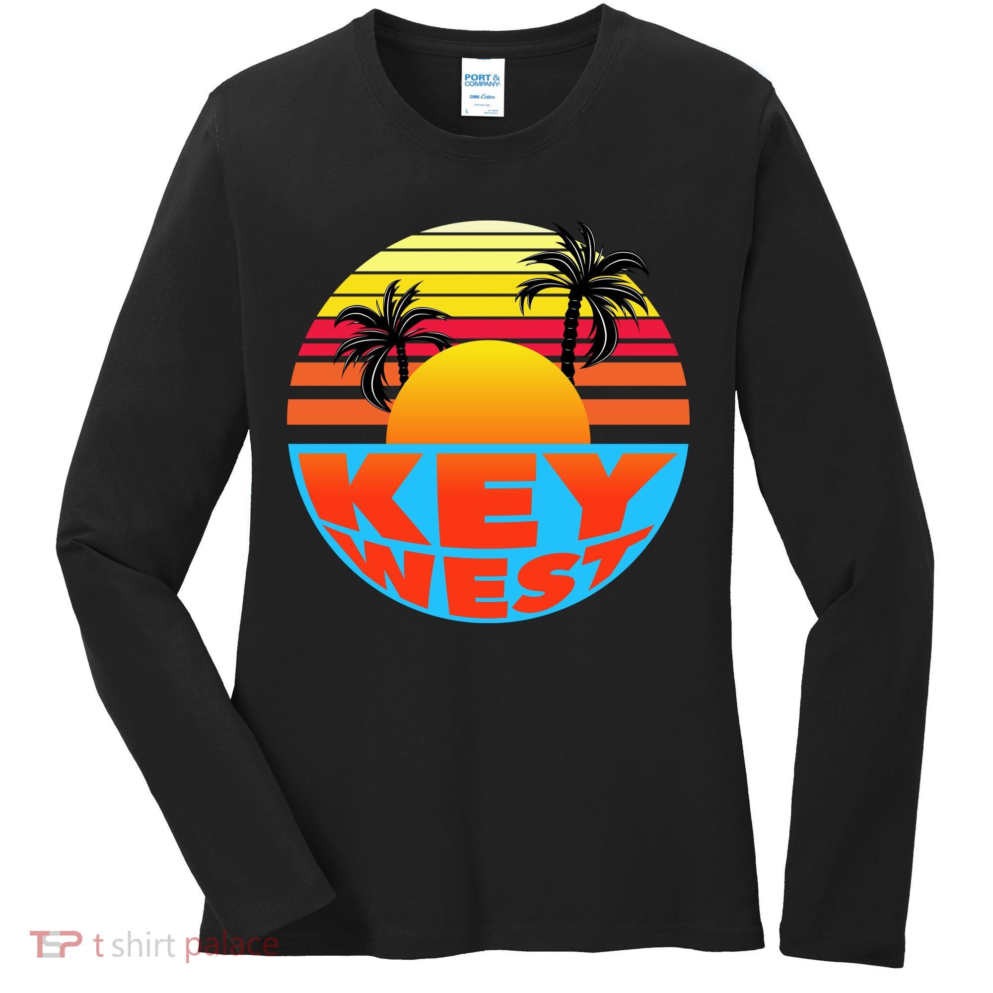 Retro Sunset Key West Florida Women's Long Sleeve Shirt