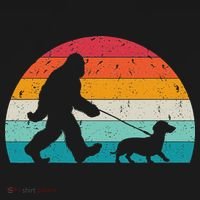 Retro Sasquatch Lover Doxie Wiener Dog Walker Bigfoot Walking A Dog Funny Dachshund Weiner Dog Dad W Toddler T-Shirt thumb 4