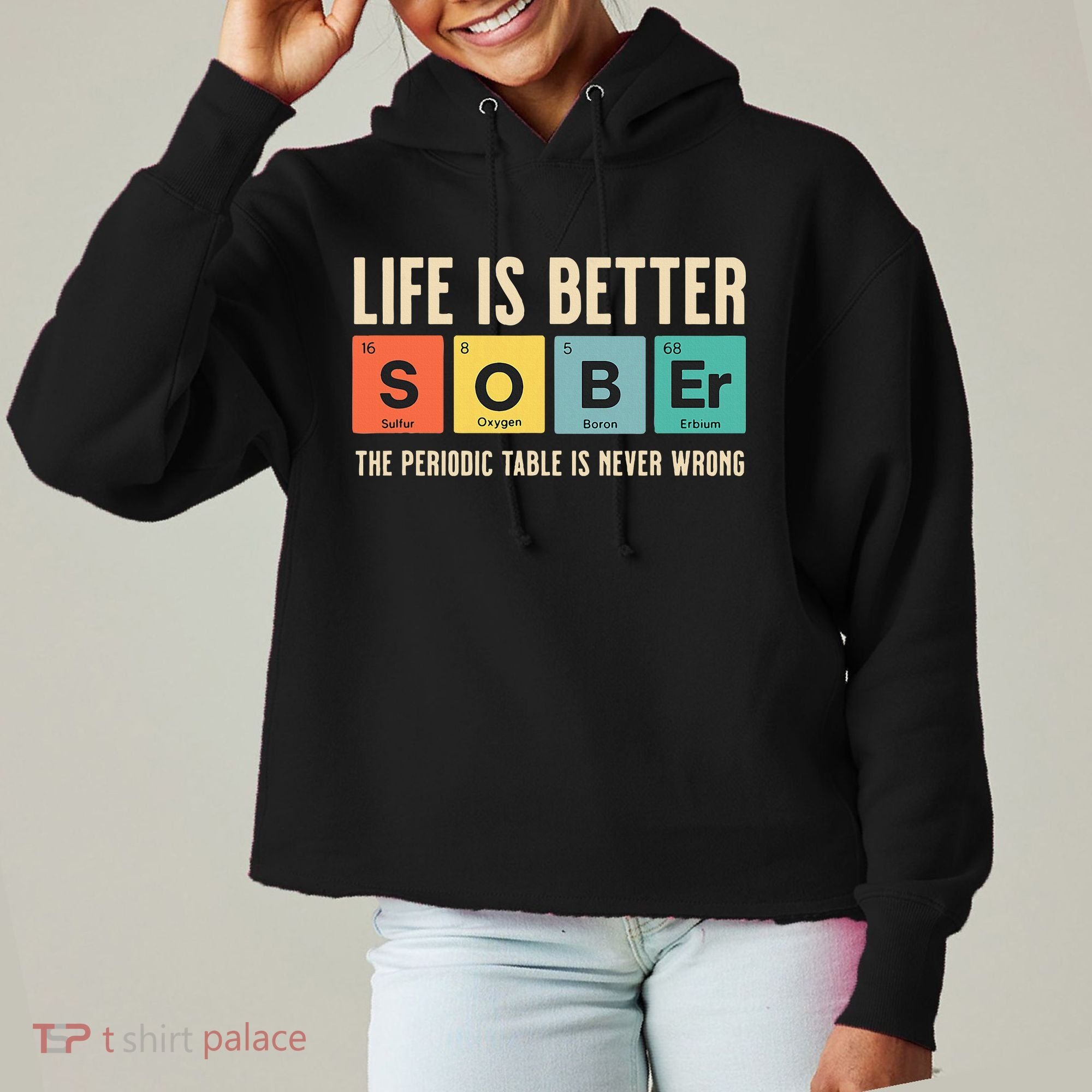 Recovery Sobriety Life Is Better Sober Periodic Table Ladies Heavyweight Boxy Pullover Hoodie