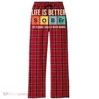 Recovery Sobriety Life Is Better Sober Periodic Table Women's Flannel Plaid Pajama Pants thumb 0