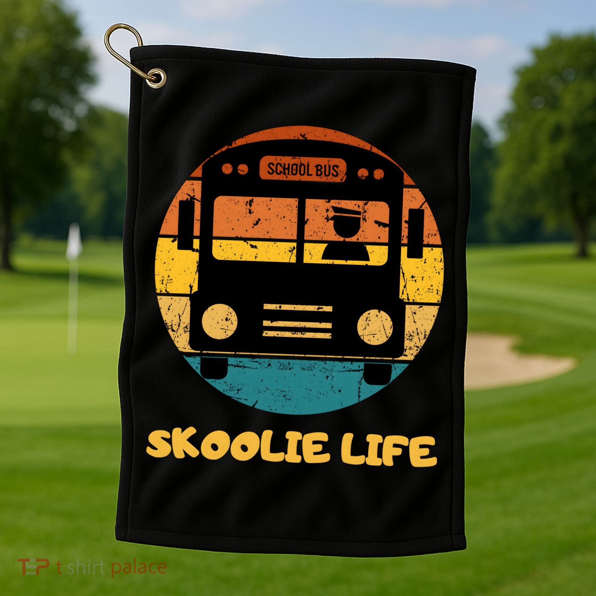 Retro Skoolie Life Converted School Bus Home Lifestyle Golf Towel