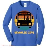 Retro Skoolie Life Converted School Bus Home Lifestyle Kids Long Sleeve Shirt thumb 0