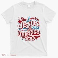 Retro She Loves Jesus And America Too 4th Of July Usa T-Shirt thumb 0