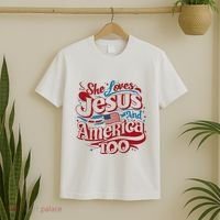 Retro She Loves Jesus And America Too 4th Of July Usa T-Shirt thumb 2