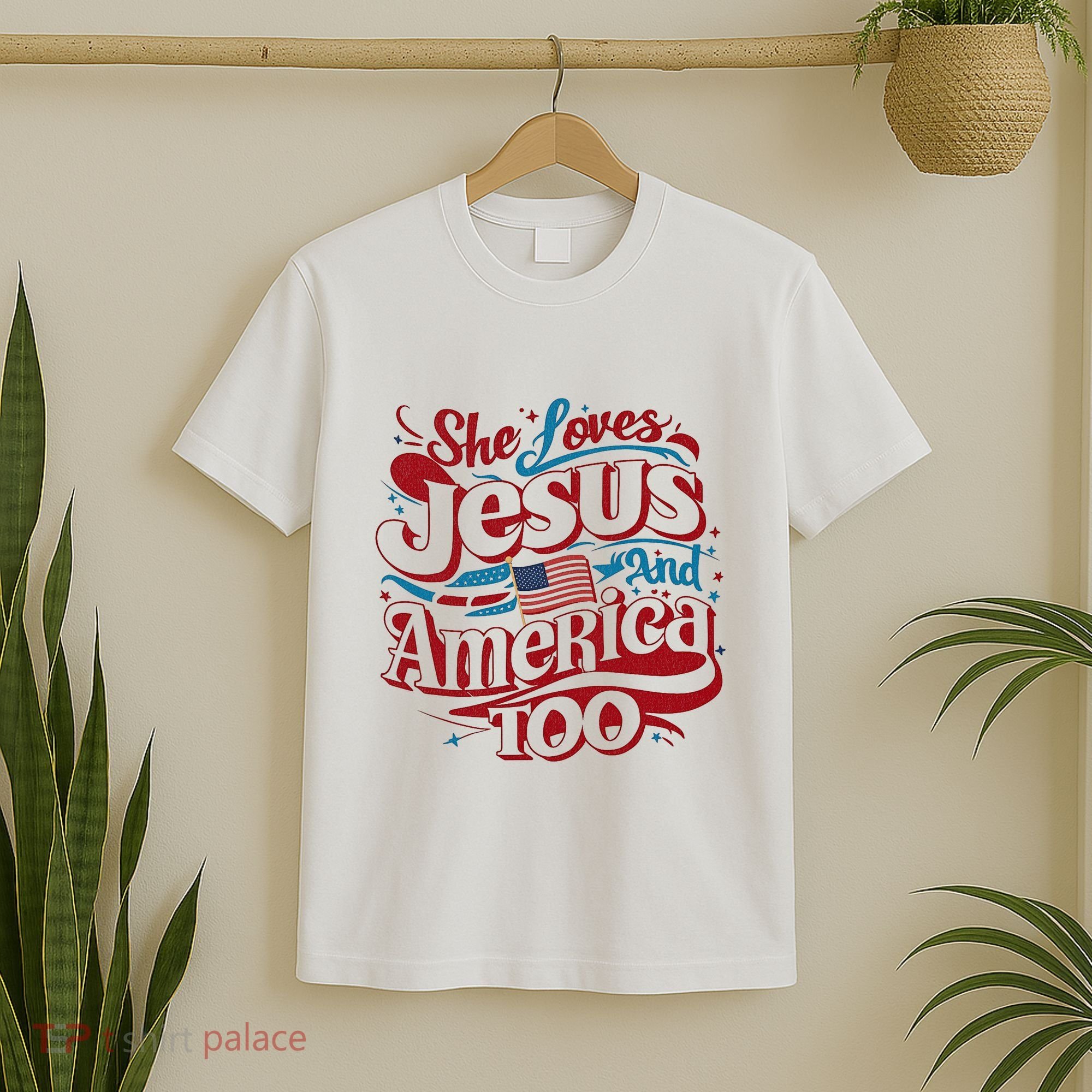 Retro She Loves Jesus And America Too 4th Of July Usa T-Shirt