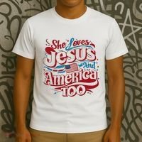 Retro She Loves Jesus And America Too 4th Of July Usa T-Shirt thumb 3