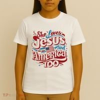 Retro She Loves Jesus And America Too 4th Of July Usa T-Shirt thumb 4