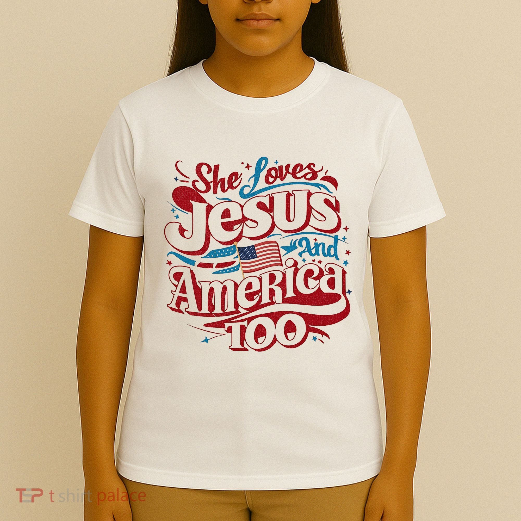 Retro She Loves Jesus And America Too 4th Of July Usa T-Shirt