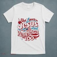 Retro She Loves Jesus And America Too 4th Of July Usa T-Shirt thumb 5