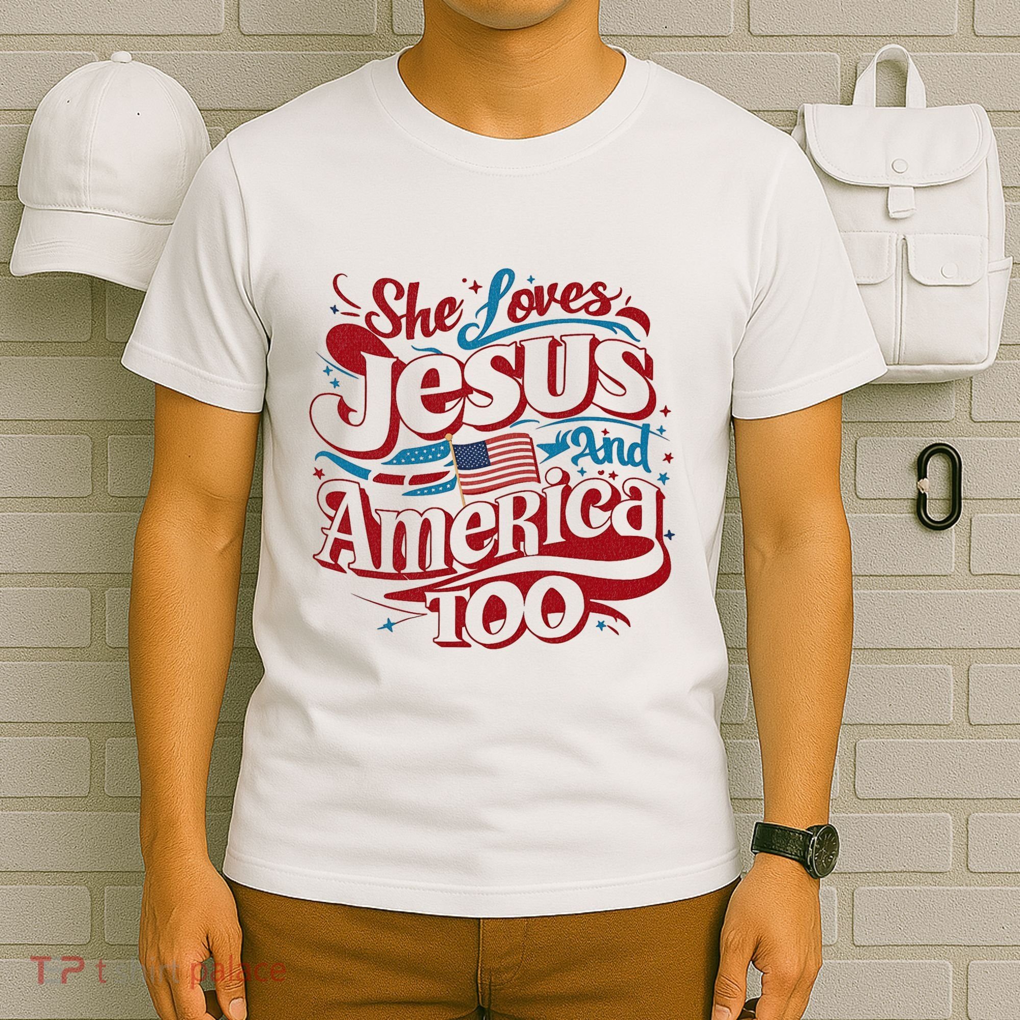 Retro She Loves Jesus And America Too 4th Of July Usa T-Shirt