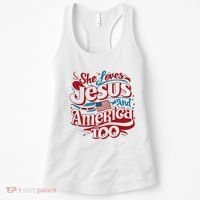 Retro She Loves Jesus And America Too 4th Of July Usa Women's Tank Top thumb 0