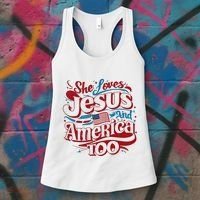 Retro She Loves Jesus And America Too 4th Of July Usa Women's Tank Top thumb 3