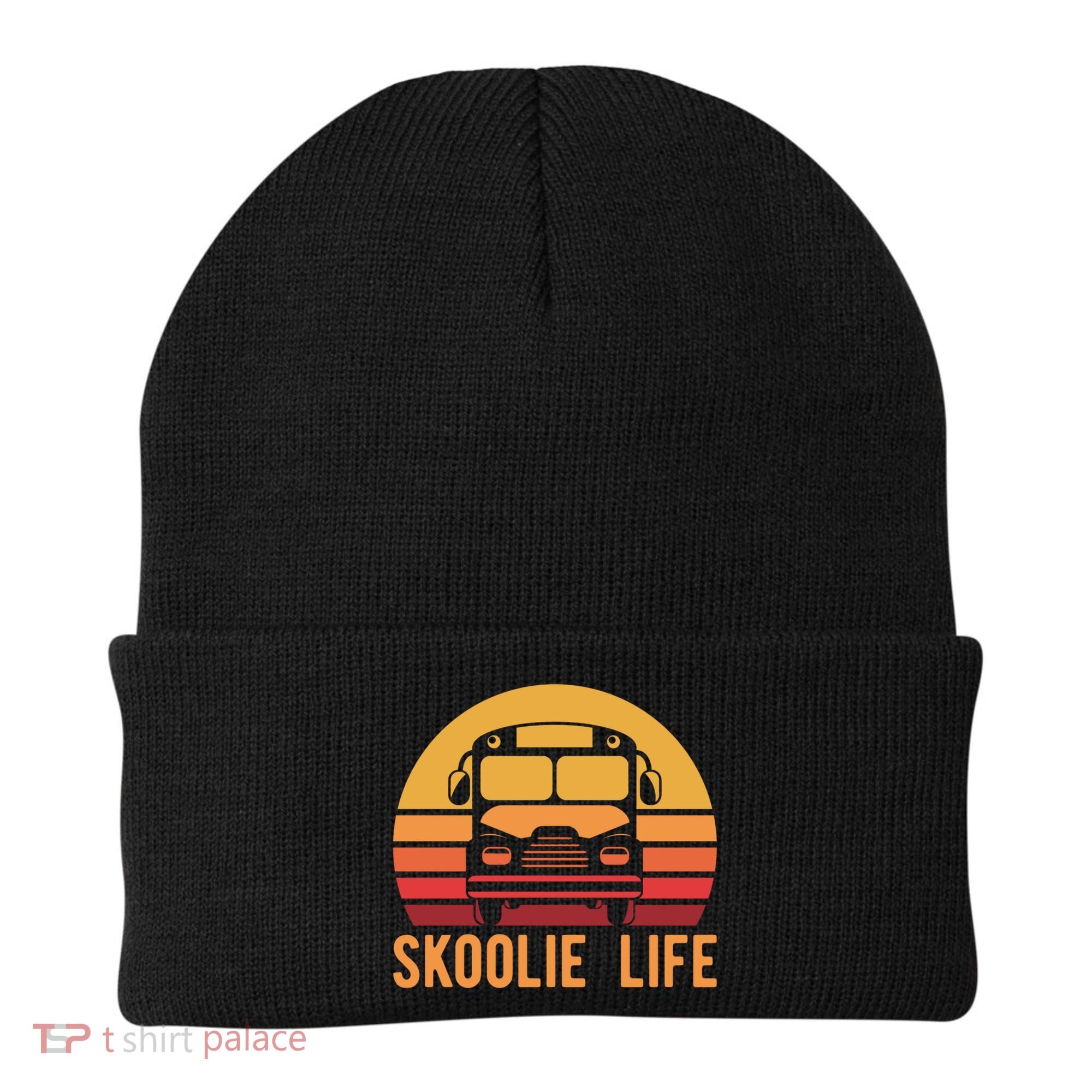Retro Skoolie Life Converted School Bus Home Lifestyle Funny Gift Beanie