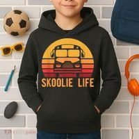 Retro Skoolie Life Converted School Bus Home Lifestyle Kids Hoodie thumb 2