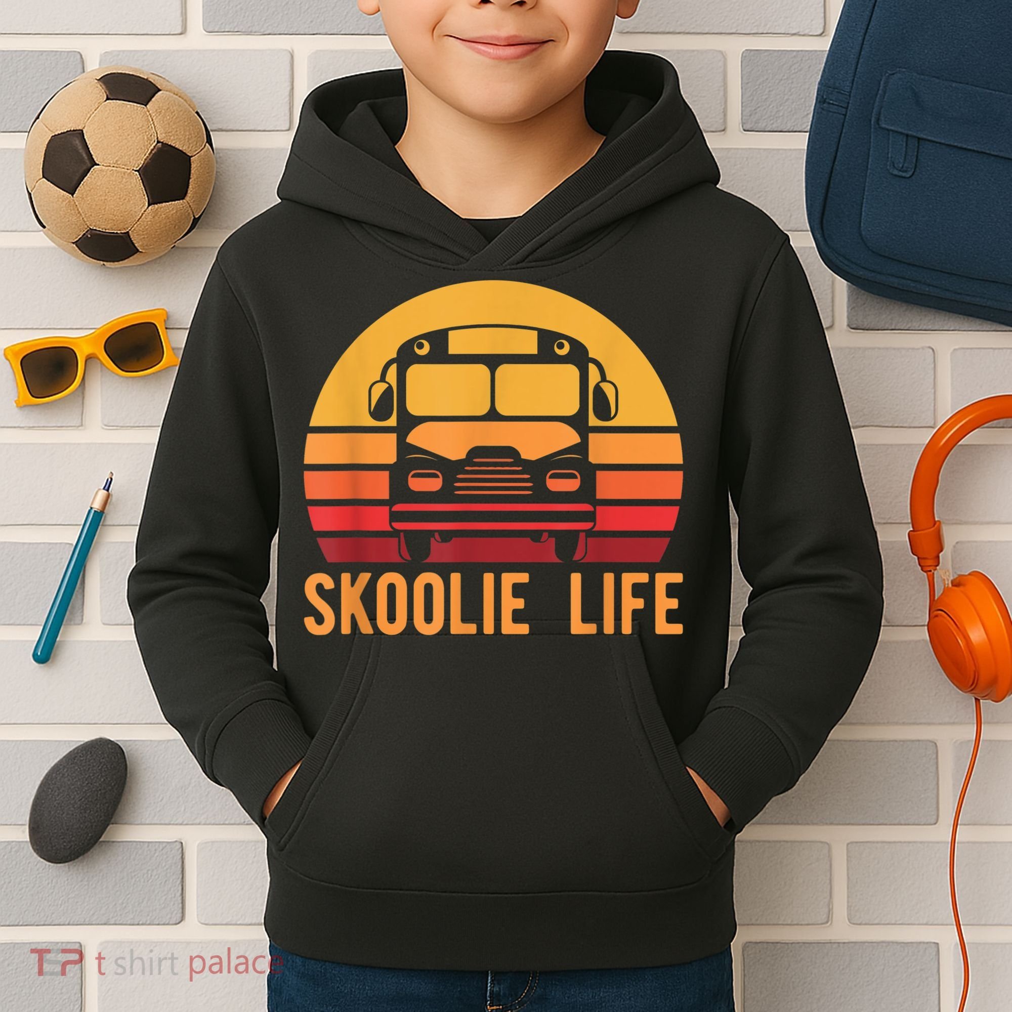 Retro Skoolie Life Converted School Bus Home Lifestyle Kids Hoodie