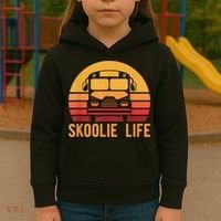 Retro Skoolie Life Converted School Bus Home Lifestyle Kids Hoodie thumb 3